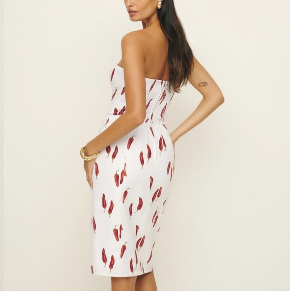 Reformation Prescott Linen Dress - Size 12 Jalapeño Print - Strapless Midi dress - Picture 2 of 7